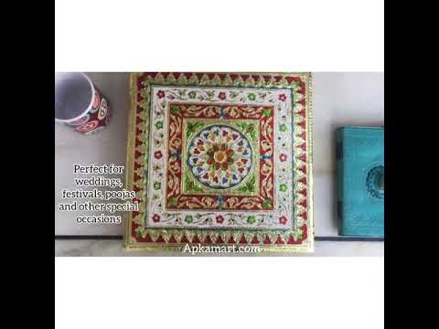 Meenakari Chowki Bajot - For Pooja Decoration -12 Inch - ApkaMart #Style_Design 1