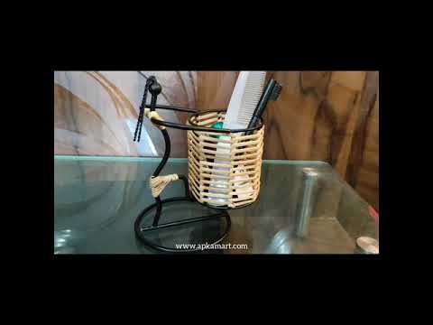 Pen Stand Cum Cutlery Holders - Lady Holding Basket Design | Multipurpose Organizers | Pencil Holder Stands - For Study Table, Desk, Stationary Gift, Home, Office Decor & Corporate Gifting - apkamart