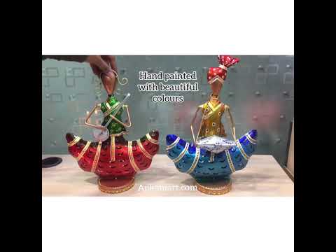 Tea Light Candle Holders - Musician Design | T Light Holder Cum Decorative Showpiece - For Table, Living Room, Shelf Decor & Gift - 14 Inch (Set of 2) - apkamart