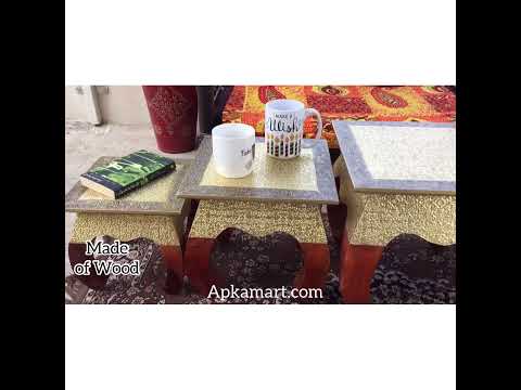 Side Table | Wood & Brass End Tables Cum Stool - for Keeping Lamp, Vases & Plants | Small Stools - for Sitting, Bedside, Home Decor, Corners, Sofa Side Stool, Office & Gifts - 12 Inch - apkamart