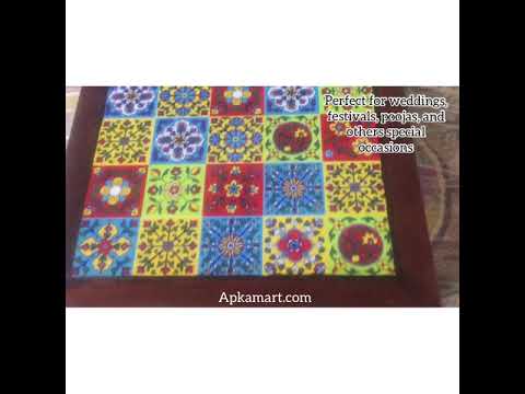 Wooden Chowki with Ceramic Tiles - For Pooja, Sitting & Home Decor - Apkamart #Size_12 Inch