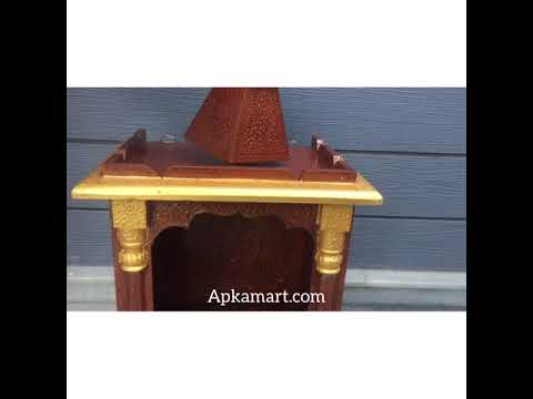Pooja Temple Wooden With Closed Sides | God Temple For Home | Antique Puja Stand Mandir - Wall Mounted – For Ghar, Office, Shop - 23 Inch - Apkamart