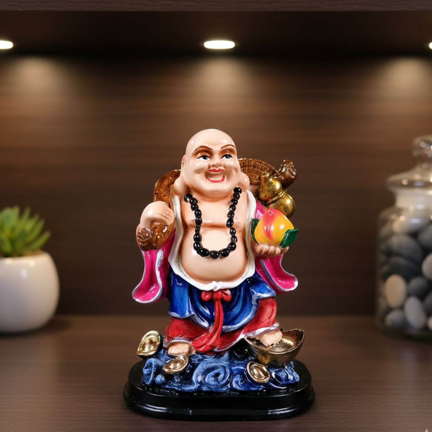  Buddhha Showpiece with Rustic Look | Feng Shui Decor - For Good Luck, Home, Table, Office Decor & Gift - 6 Inch - Apkamart