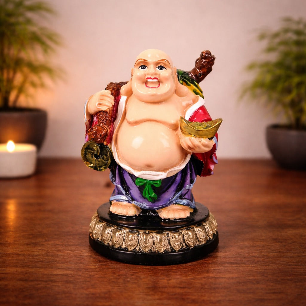 Laughing Buddha Statue with Bowl of happiness | Buddha Showpiece with Money Bag for Wealth | For Good Luck, Home, Table & Office Decor & Gift - Symbol of wealth, good luck & prosperity - 5 Inch - Apkamart