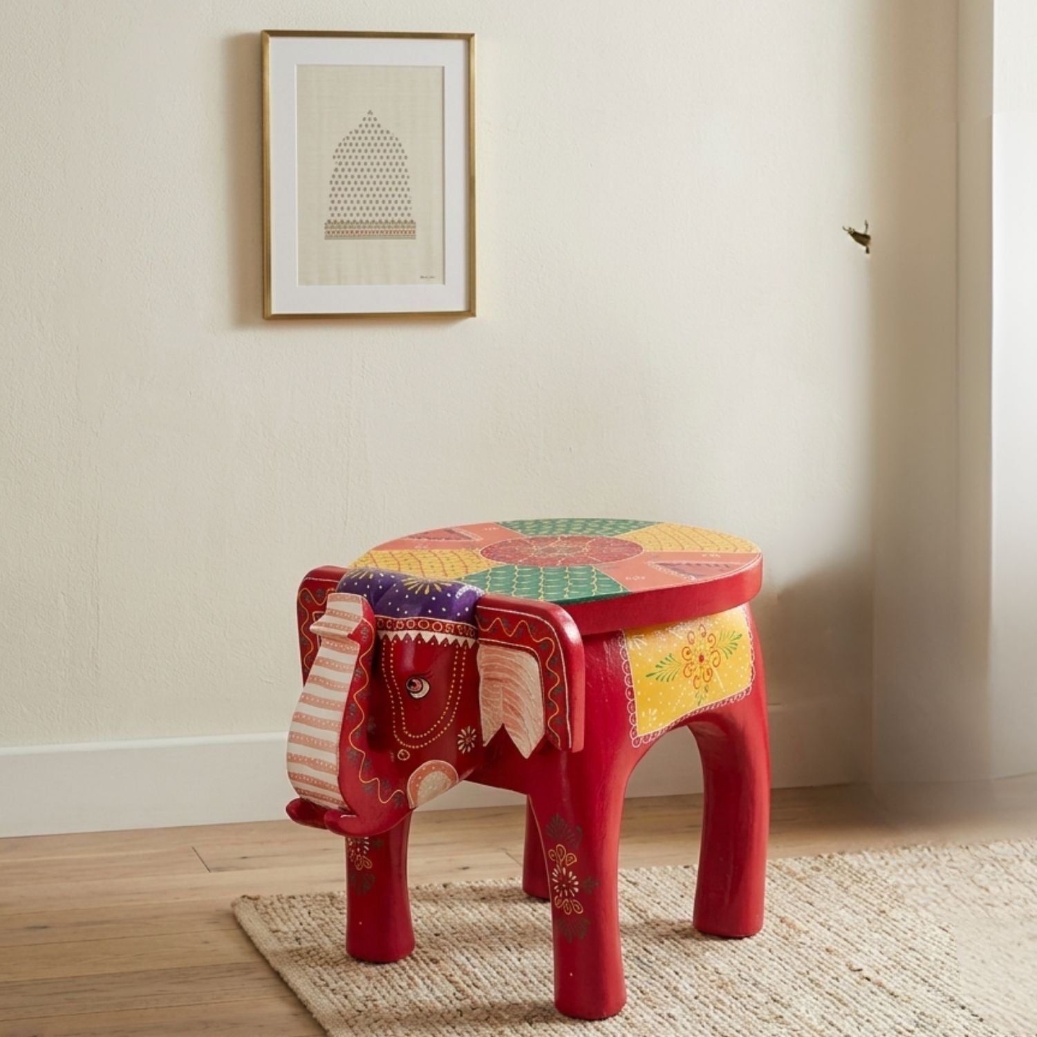 Elephant Stool Rajasthani Hand Painted - 15 Inch