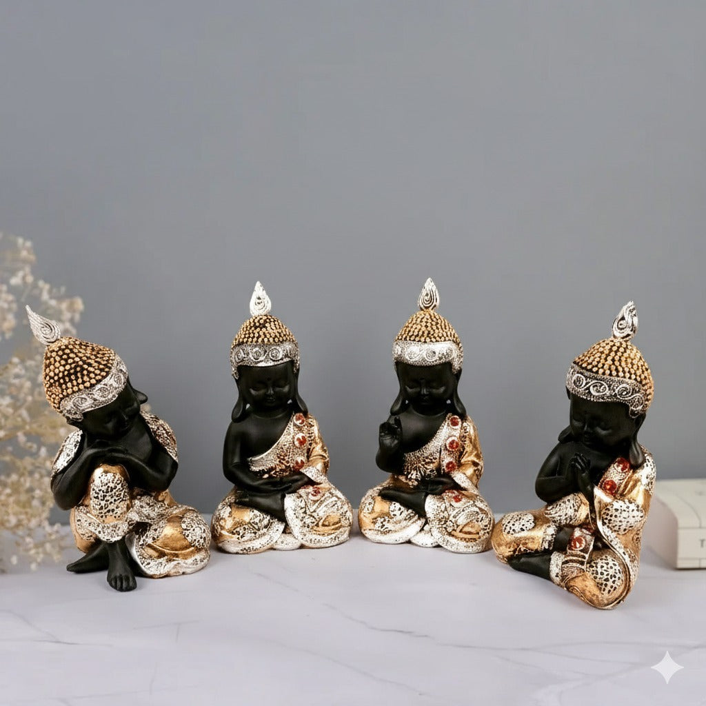 Buddha Statues | Lord Gautam Buddha Sitting Pose Idol Showpiece - For Living room, Home, Table, Shelf, Office Décor | Housewarming & Birthday Gift - 10 Inch (Set Of 4) - Apkamart