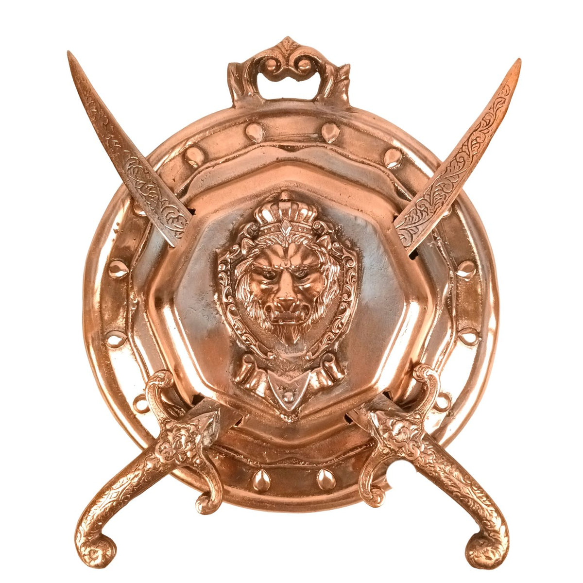 Round Lion Face Dhal Talwar Sword & Shield Wall Decor – 13 Inch