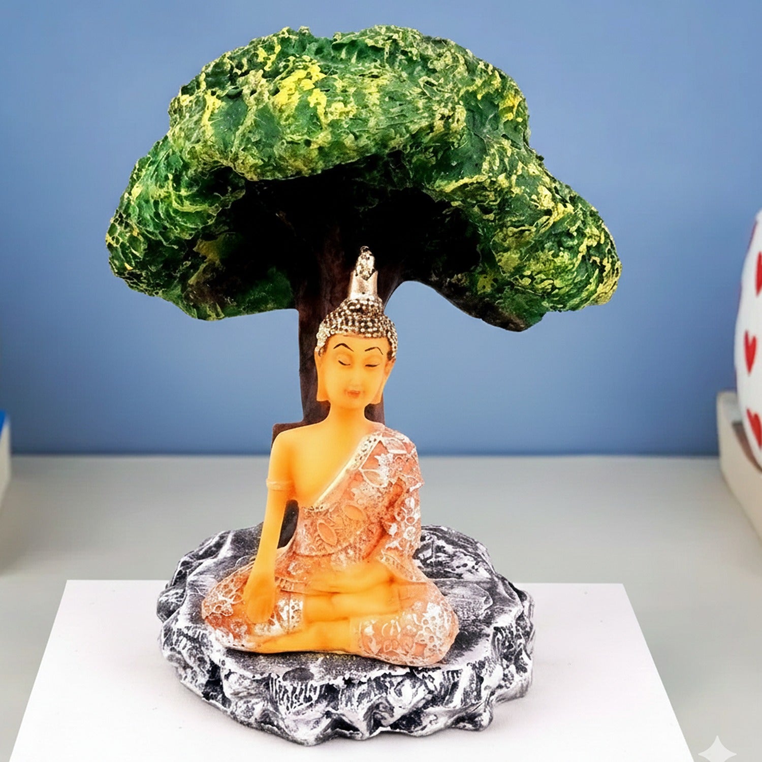 Buddha Statue | Lord Gautam Buddha in Meditation Under Tree Idol Showpiece - For Living room, Home, Table, Shelf, Office Decor & Gift - 9 Inch - Apkamart