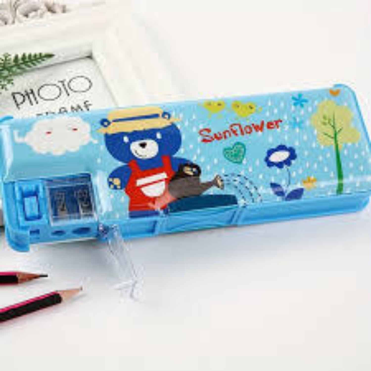 Magnetic Lock Pencil Box for Kids | Double Side Stationery Case with Sharpener, Scale & Eraser | School Supply Organizer for Boys & Girls  - Apkamart