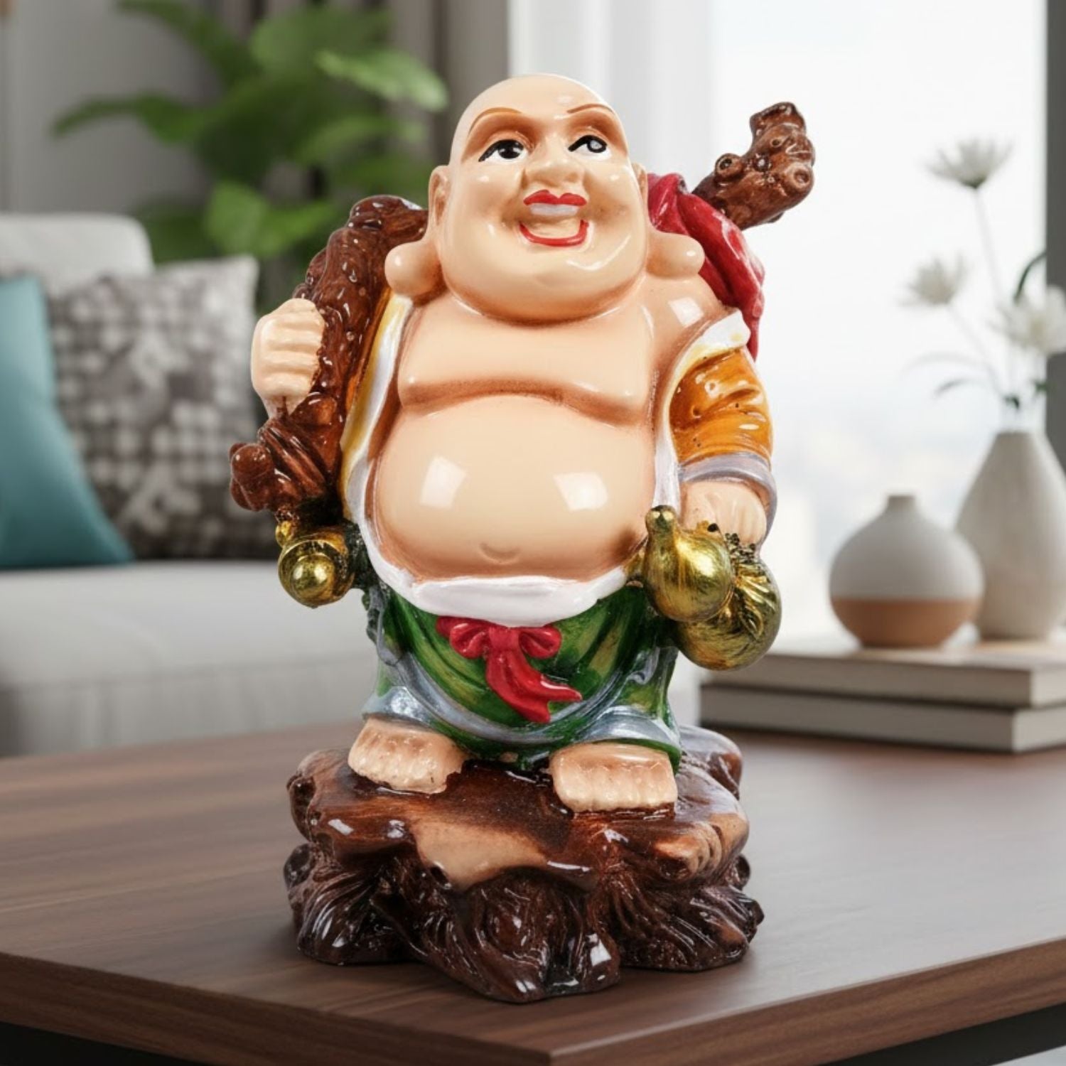  Laughing Buddha Statue With Gold Ingot | Monk Showpiece with Money Bag for financial prosperity & success in business,Health and Prosperity - For Home, Table & Office Decor & Gift - 4 Inch - Apkamart