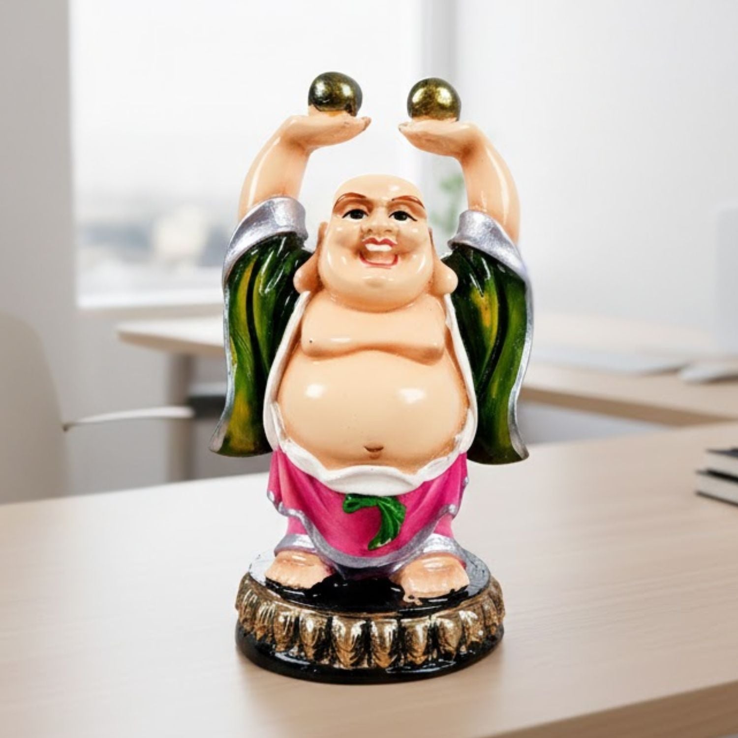 Laughing Buddha Statue with Rustic Look | Buddha Showpiece with Money Bag for Wealth | For Table & Office Decor & Gift - Symbol of wealth,Success, Victory & prosperity - 5 Inch - Apkamart