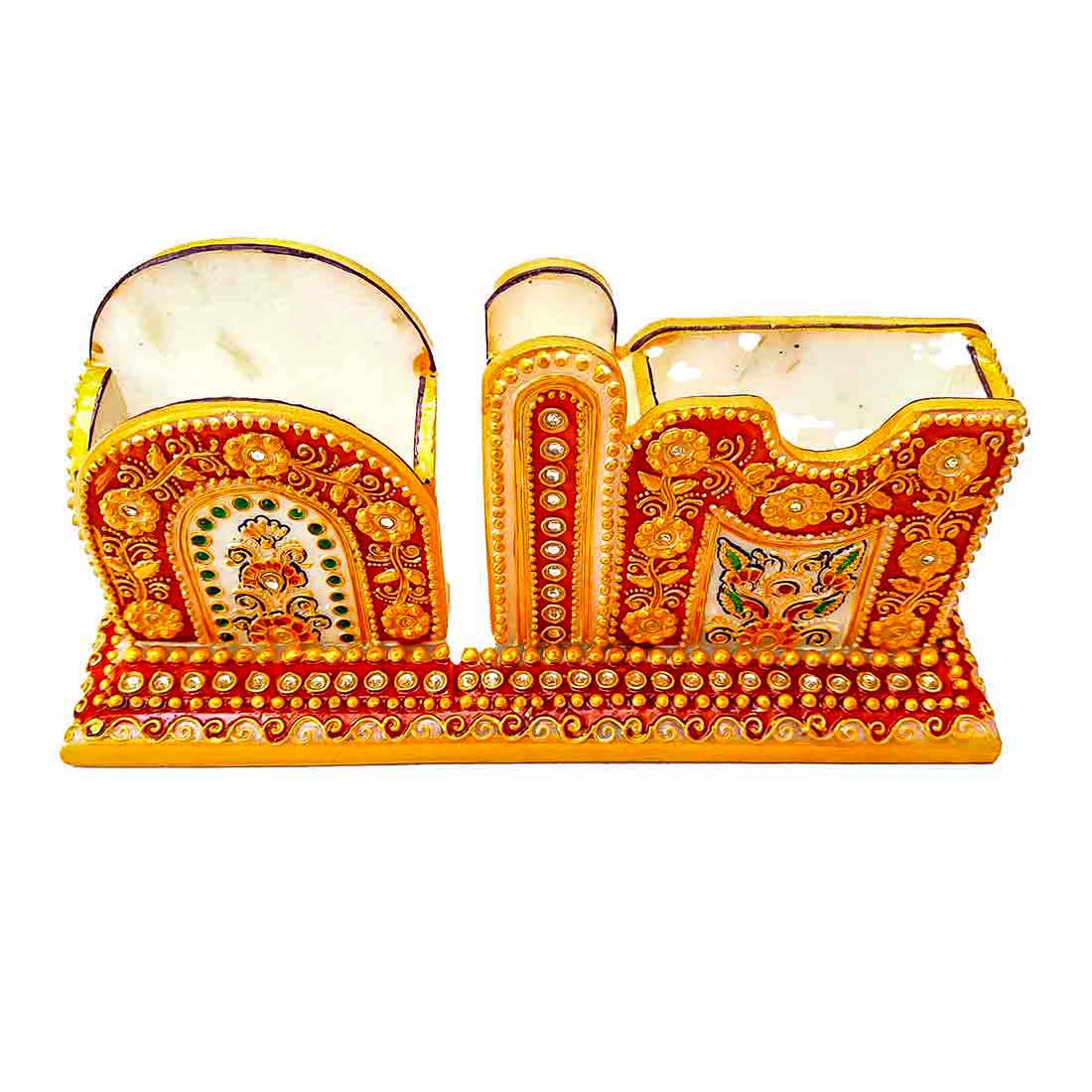 Pen Holder With Cards & Mobile Holders  | Marble Stationary Organizers Stands | Multipurpose Holders Stand - For Table, Desk Organizing, Home, Office Decor & Corporate Gifts - 9 Inch - Apkamart