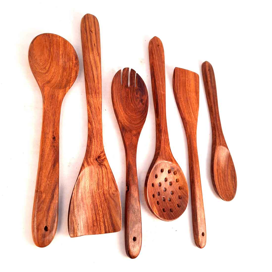 Serving Tray Set & Wooden Cookin Spoon Combo | Tea & Snacks Serving Trays & Wooden Spoons - For Non-stick Cookware, Kitchen Items, Gifts (Pack of 6) - Apkamart
