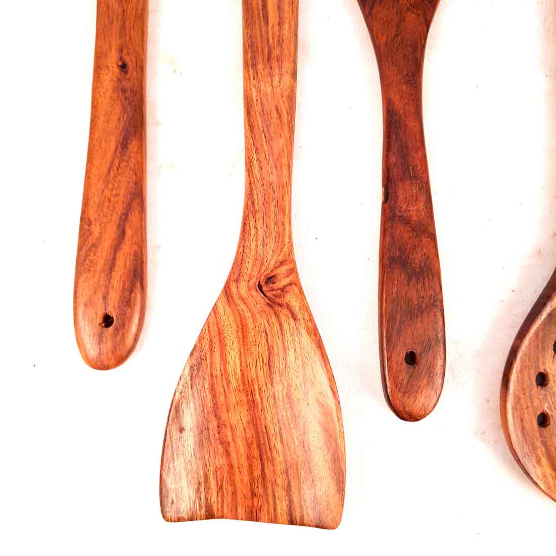 Serving Tray Set & Wooden Cookin Spoon Combo | Tea & Snacks Serving Trays & Wooden Spoons - For Non-stick Cookware, Kitchen Items, Gifts (Pack of 6) - Apkamart
