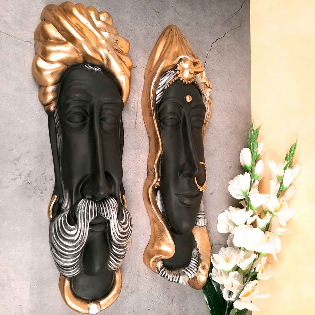 Traditional Man & Woman Face Wall Hanging - For Home, Wall Decor & Gifts - 23 Inch - Apkamart #Color_Black