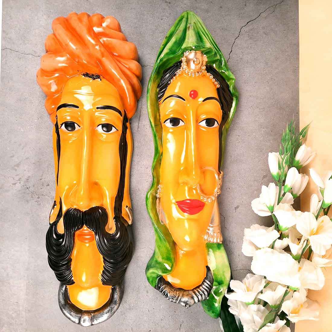 Traditional Man & Woman Face Wall Hanging - For Home, Wall Decor & Gifts - 23 Inch - Apkamart #Color_multicolor