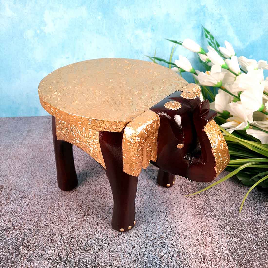 Elephant Showpiece - Small Stool - For Home Decor & Gifts - 8 Inch- Apkamart