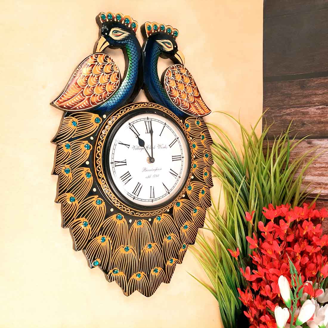 Double Face Peacock Clock 18 Inch- Apkamart