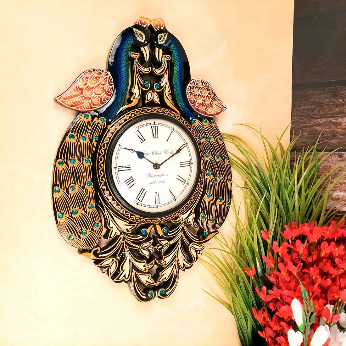 Big Flower Wall Watch with wings (30 Inches Dia) - Punam Metalcrafts