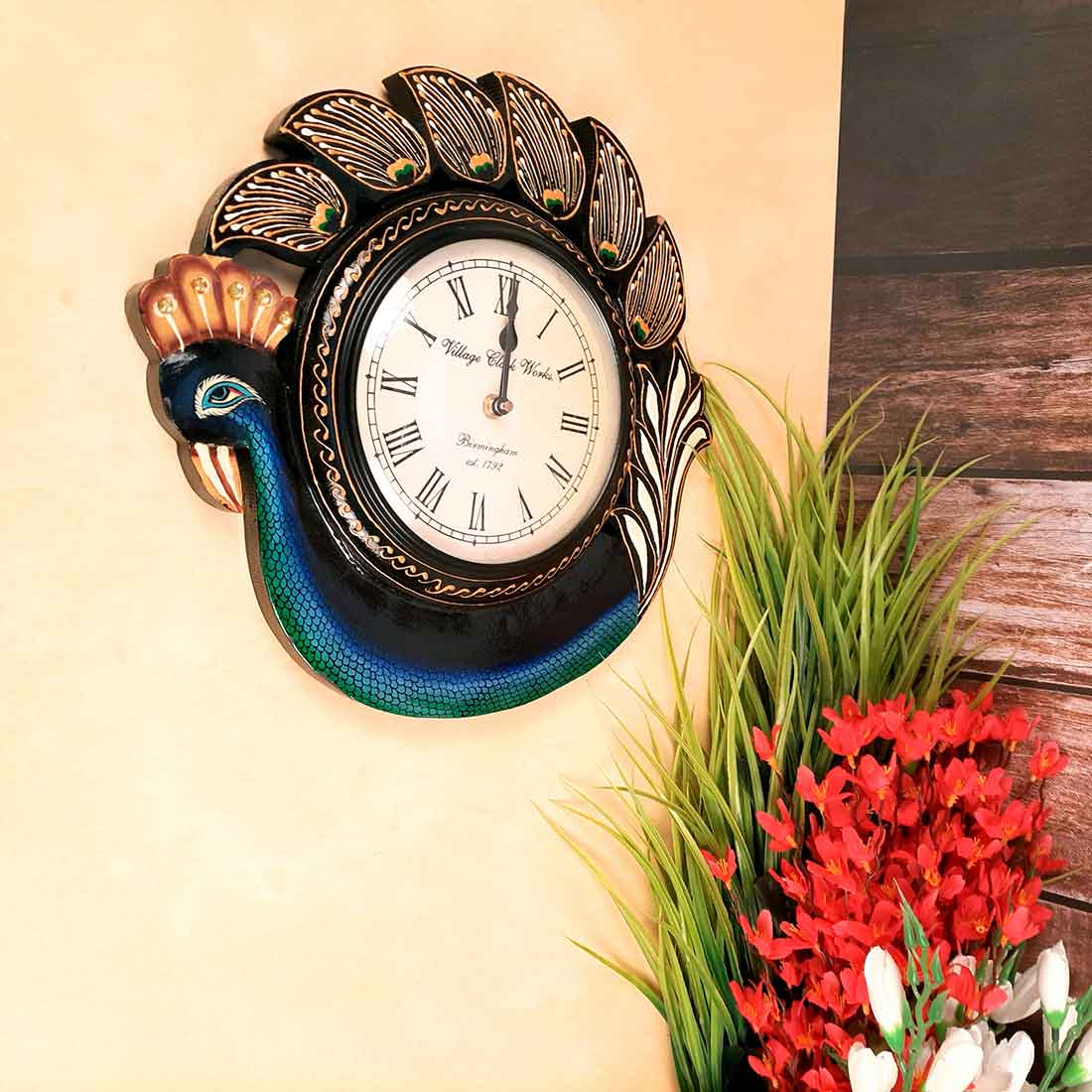 Peacock Wall Clock - Wood Wall Clock - For Living Room - 12 Inch- Apkamart