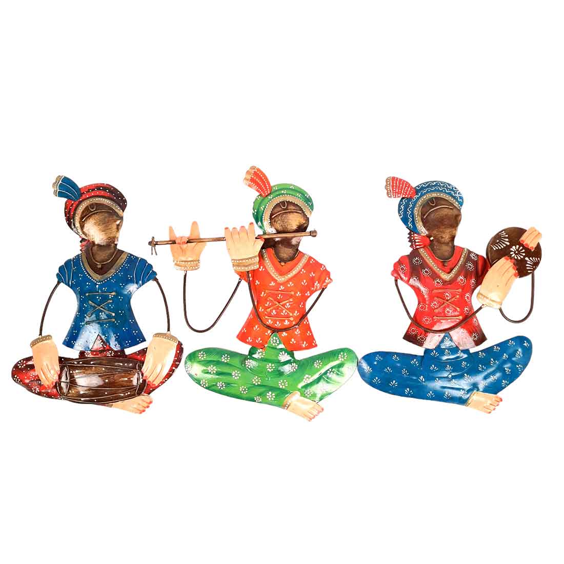 Metal Krishna Musician Wall Hanging | Living Room Decor - 12 Inch (Set of 3)-Apkamart