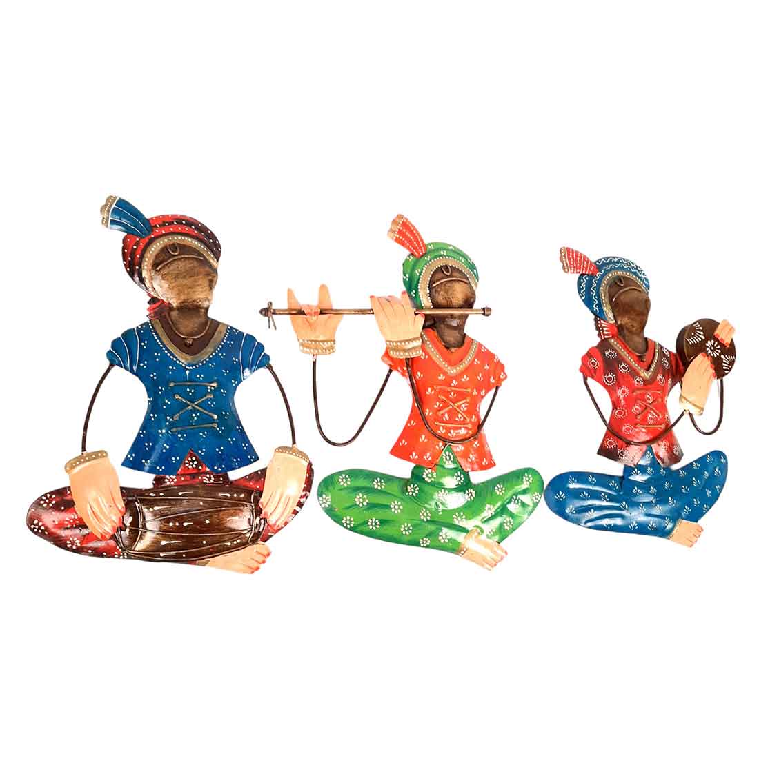 Metal Krishna Musician Wall Hanging | Living Room Decor - 12 Inch (Set of 3)-Apkamart