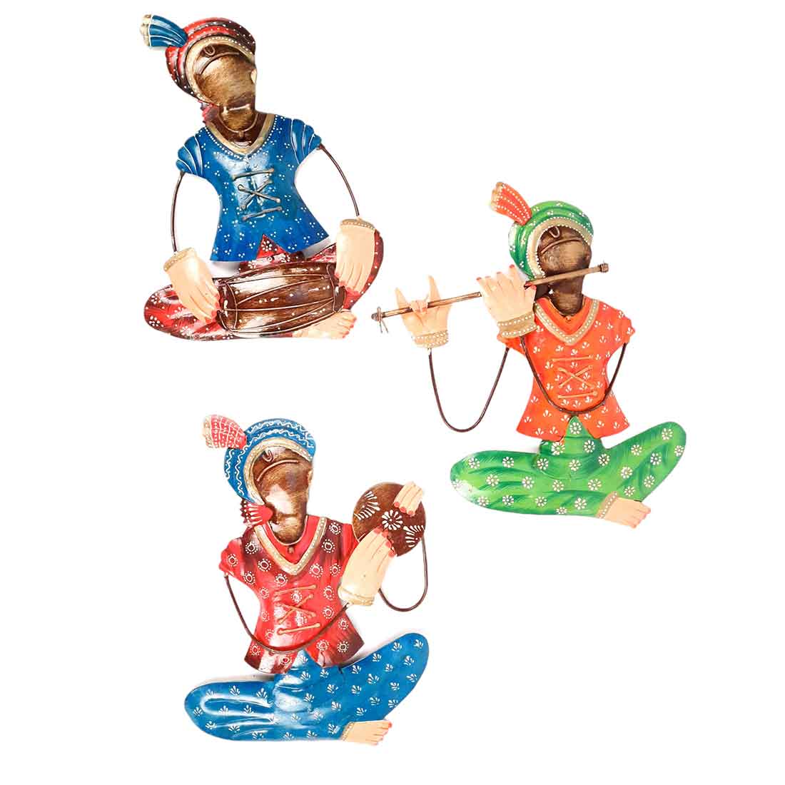 Metal Krishna Musician Wall Hanging | Living Room Decor - 12 Inch (Set of 3)-Apkamart