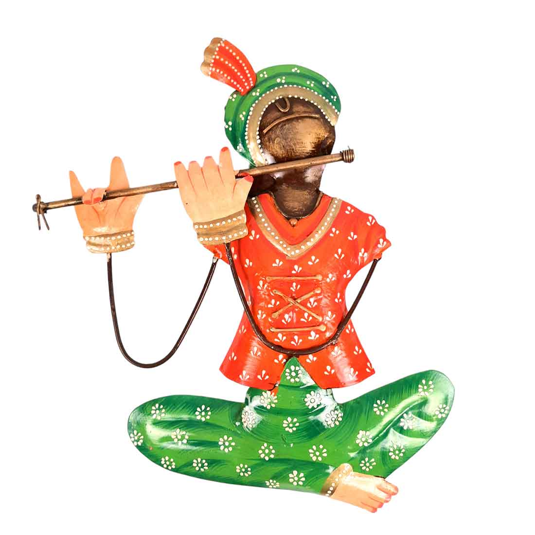 Metal Krishna Musician Wall Hanging | Living Room Decor - 12 Inch (Set of 3)-Apkamart