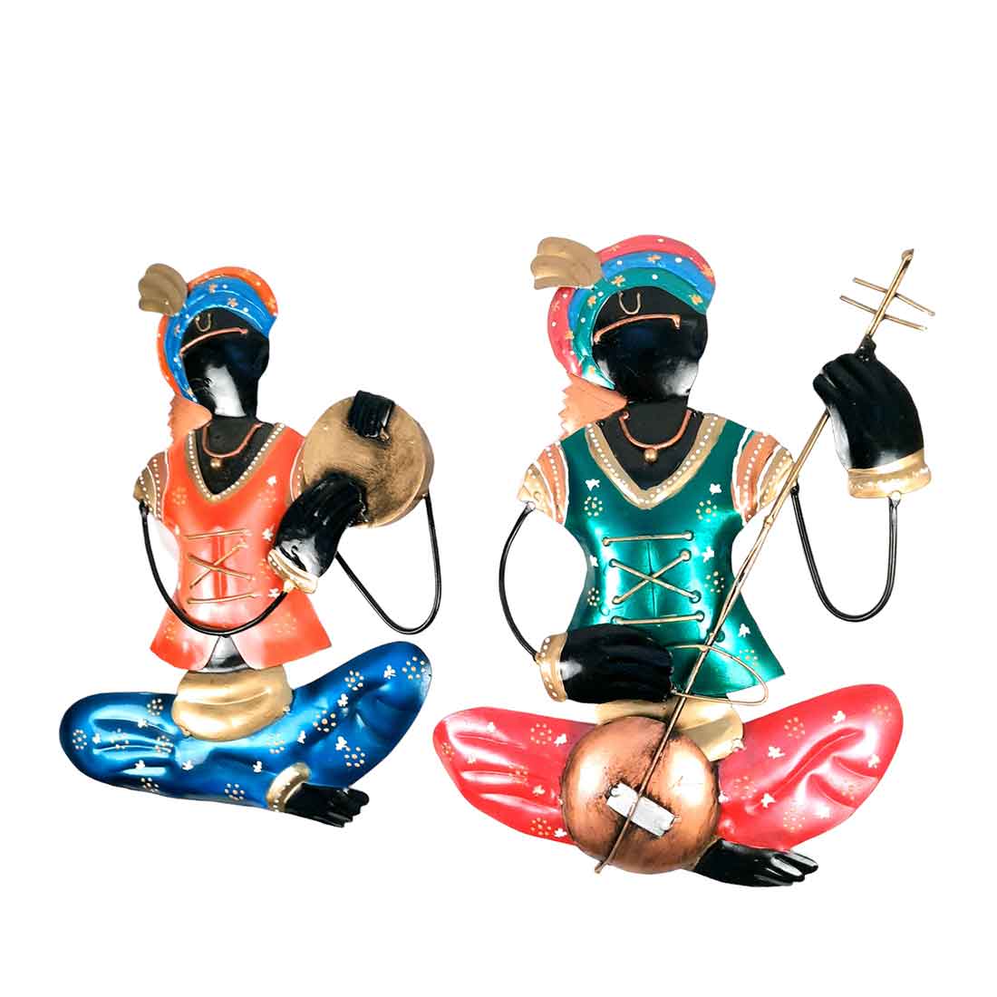 Krishna Musician Wall Hanging - Metal Wall Decor - 12 Inch (Set of 2)- Apkamart