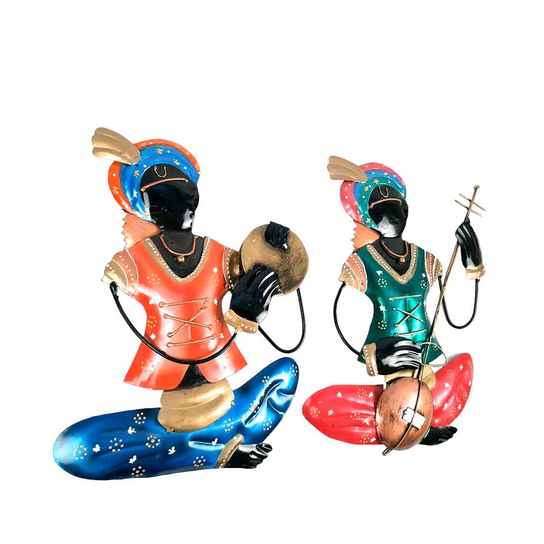 Krishna Musician Wall Hanging - Metal Wall Decor - 12 Inch (Set of 2)- Apkamart