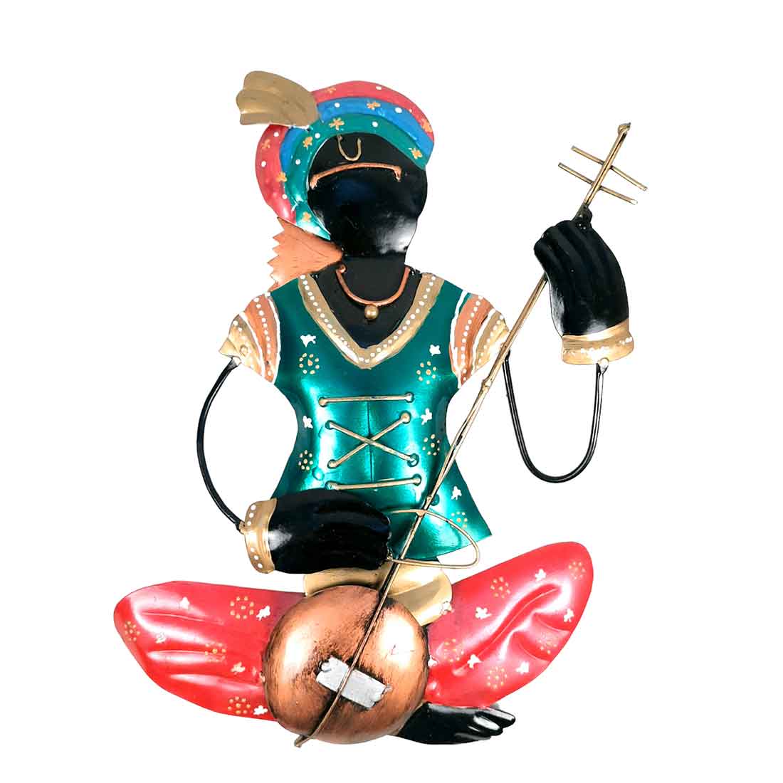 Krishna Musician Wall Hanging - Metal Wall Decor - 12 Inch (Set of 2)- Apkamart