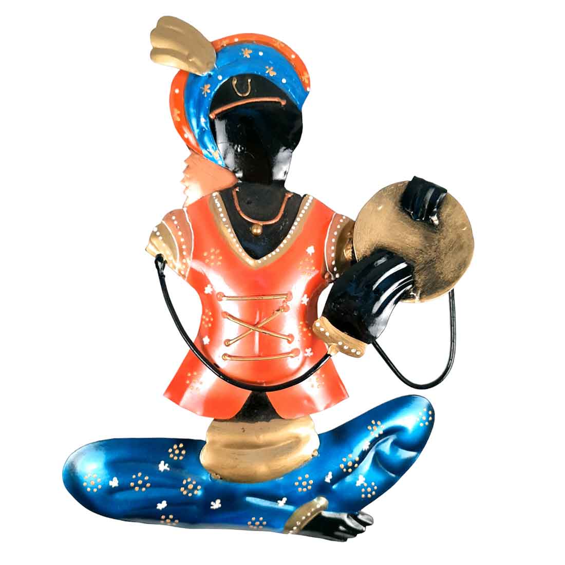 Krishna Musician Wall Hanging - Metal Wall Decor - 12 Inch (Set of 2)- Apkamart