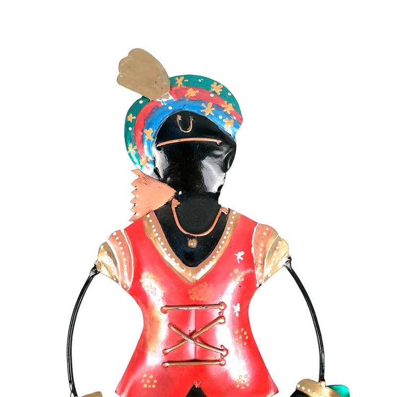 Metal Krishna Musician Wall Hanging| Wall Art Decor for Home & Office - 12 Inch (Set of 2)-Apkamart