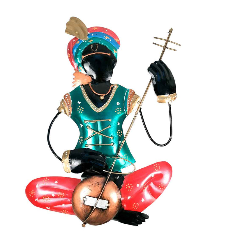 Metal Krishna Musician Wall Hanging| Wall Art Decor for Home & Office - 12 Inch (Set of 2)-Apkamart