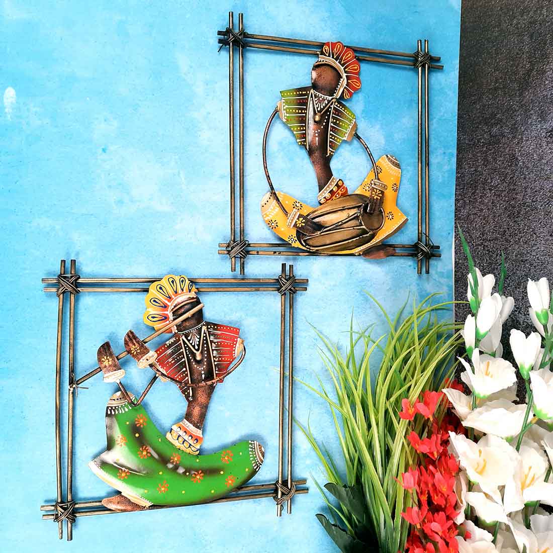 Hanging Musicians Set in Pure Brass - Set of 2 - Antique Finish Wall D –  Budhshiv.com