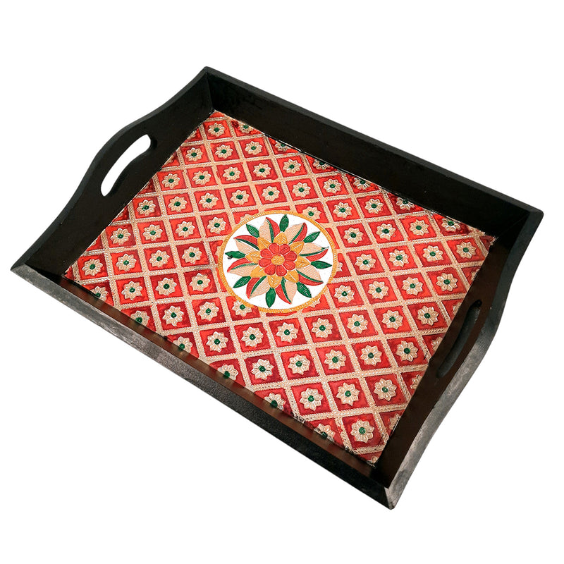 Wood with Meenakari Tray- For Serving & Table Decor-Apkamart