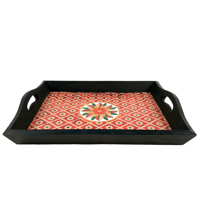 Wood with Meenakari Tray- For Serving & Table Decor-Apkamart
