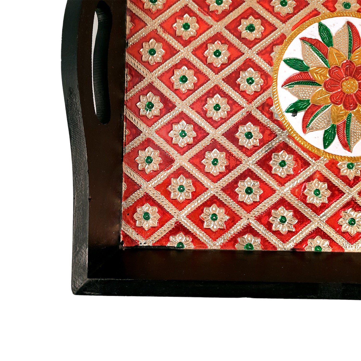 Wood with Meenakari Tray- For Serving & Table Decor-Apkamart