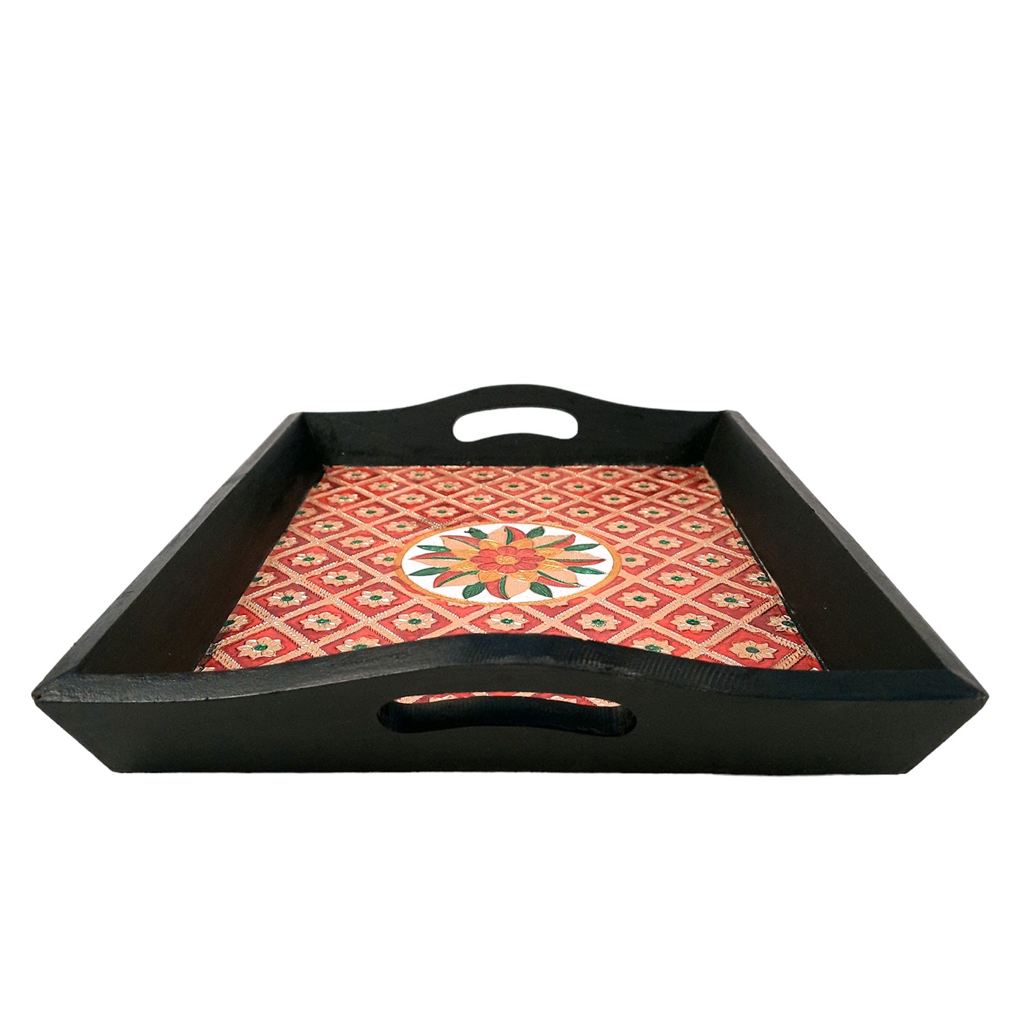 Wood with Meenakari Tray- For Serving & Table Decor-Apkamart