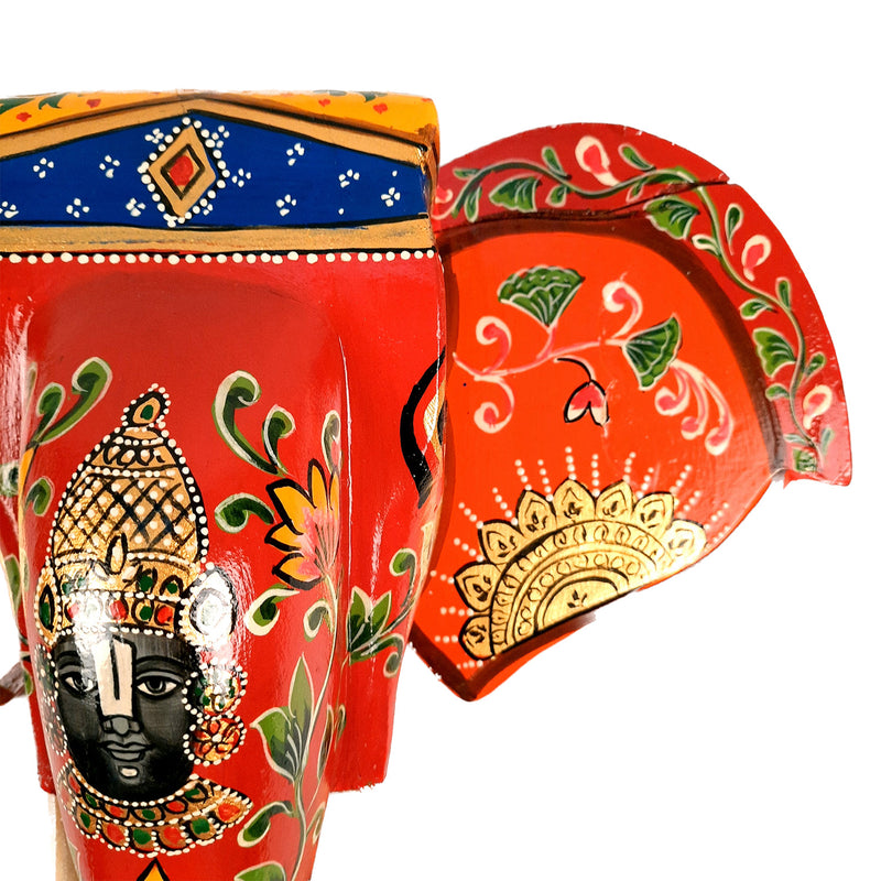 Elephant Head Wall Decor | Wooden Elephant Head with Balaji Wall Hanging - For Home, Wall Decor & Gifts - 14 Inch Inch-Apkamart