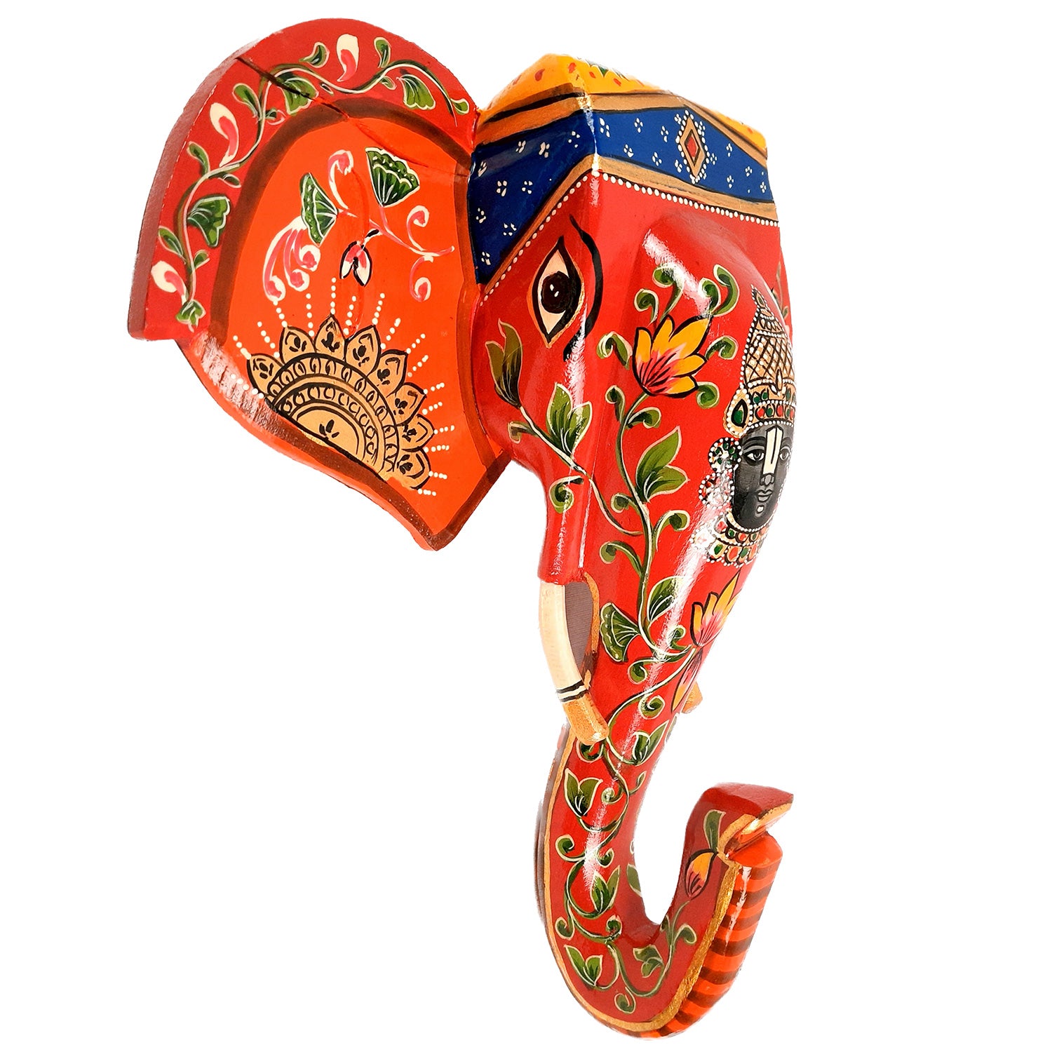 Elephant Head Wall Decor | Wooden Elephant Head with Balaji Wall Hanging - For Home, Wall Decor & Gifts - 14 Inch Inch-Apkamart #Color_Red
