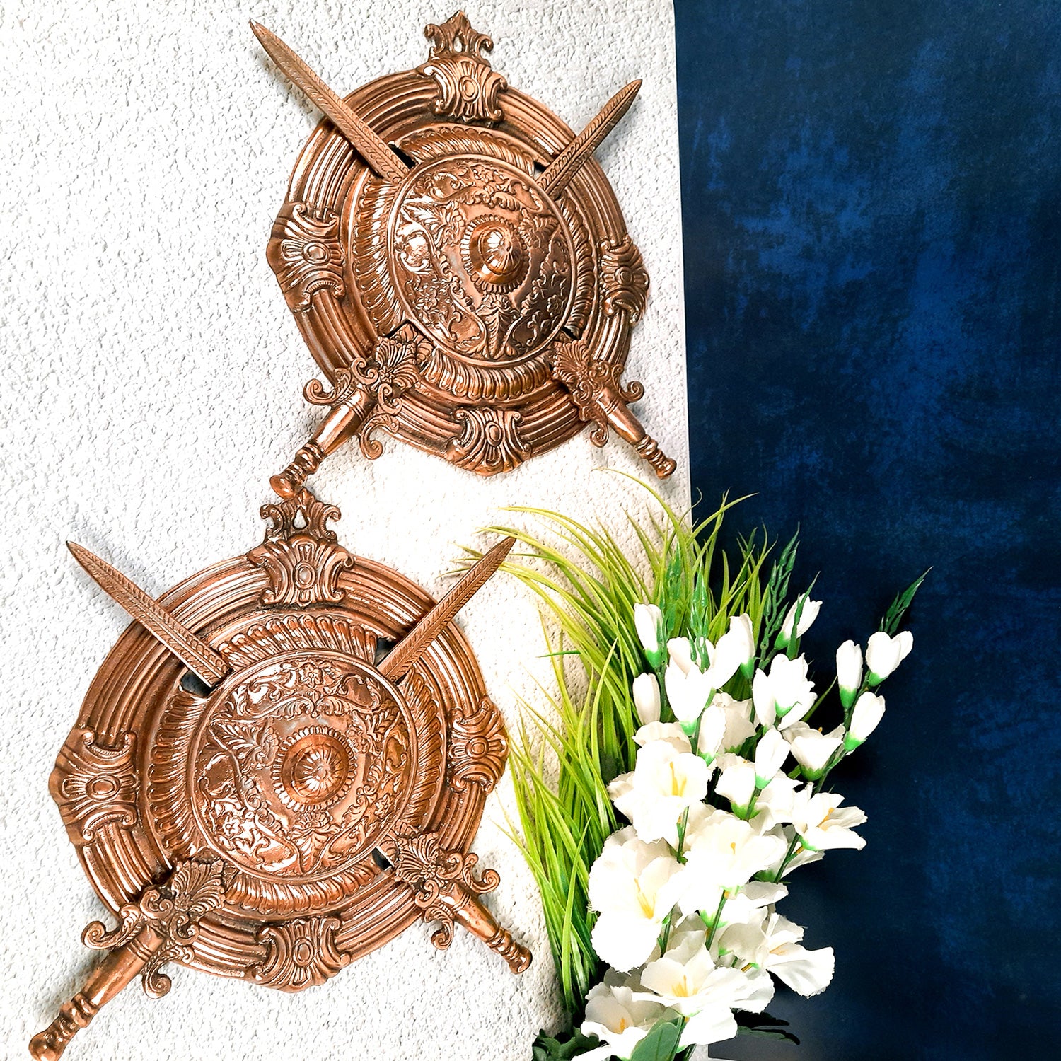 Samurai Dhal Talvar Set | Sword & Shield Wall Hanging - For Home & Wall Decor - 14 Inch - Apkamart