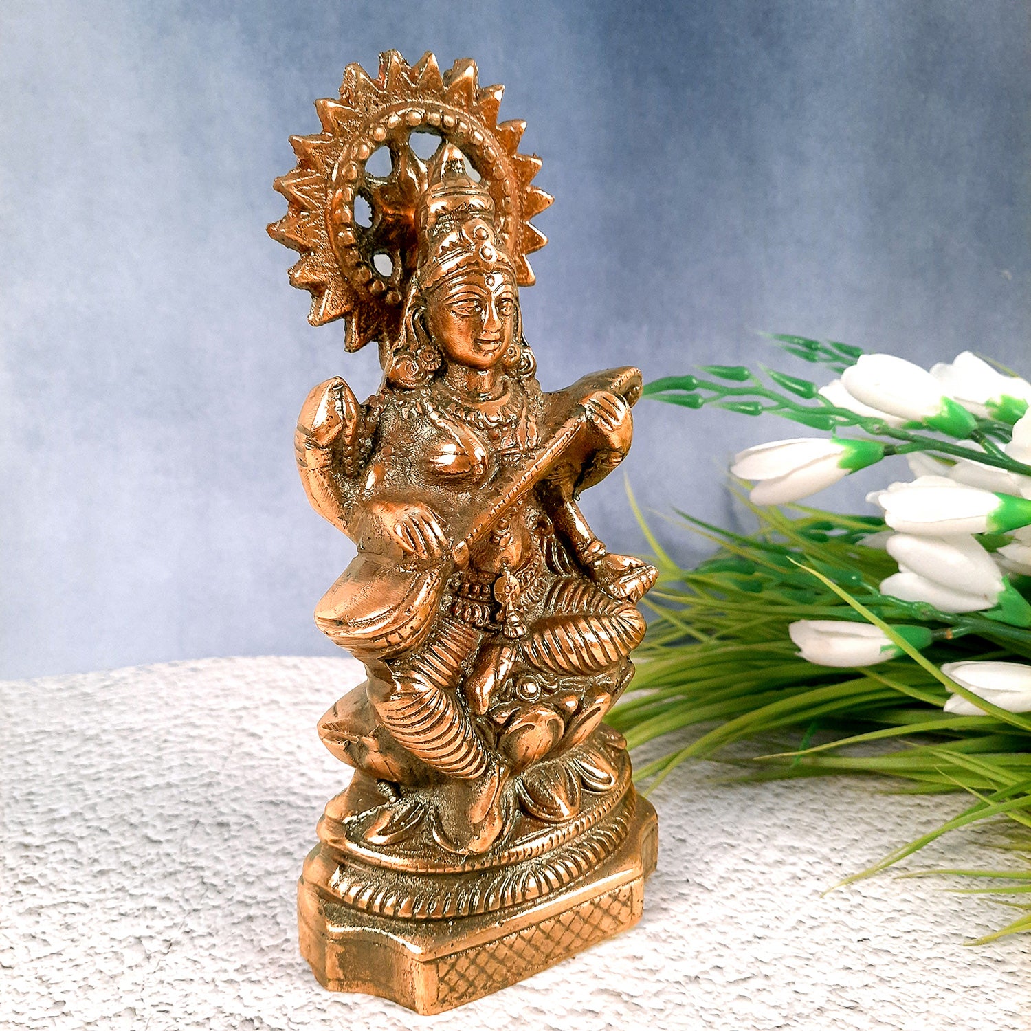 Goddess Saraswati Statue - For Home, Temple, School & Office Decor - 10 inch - apkamart