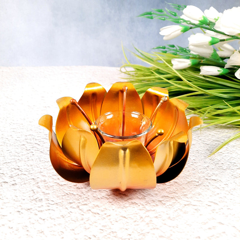 Decorative Lotus T Light Candle Holder- 4 inch-Apkamart
