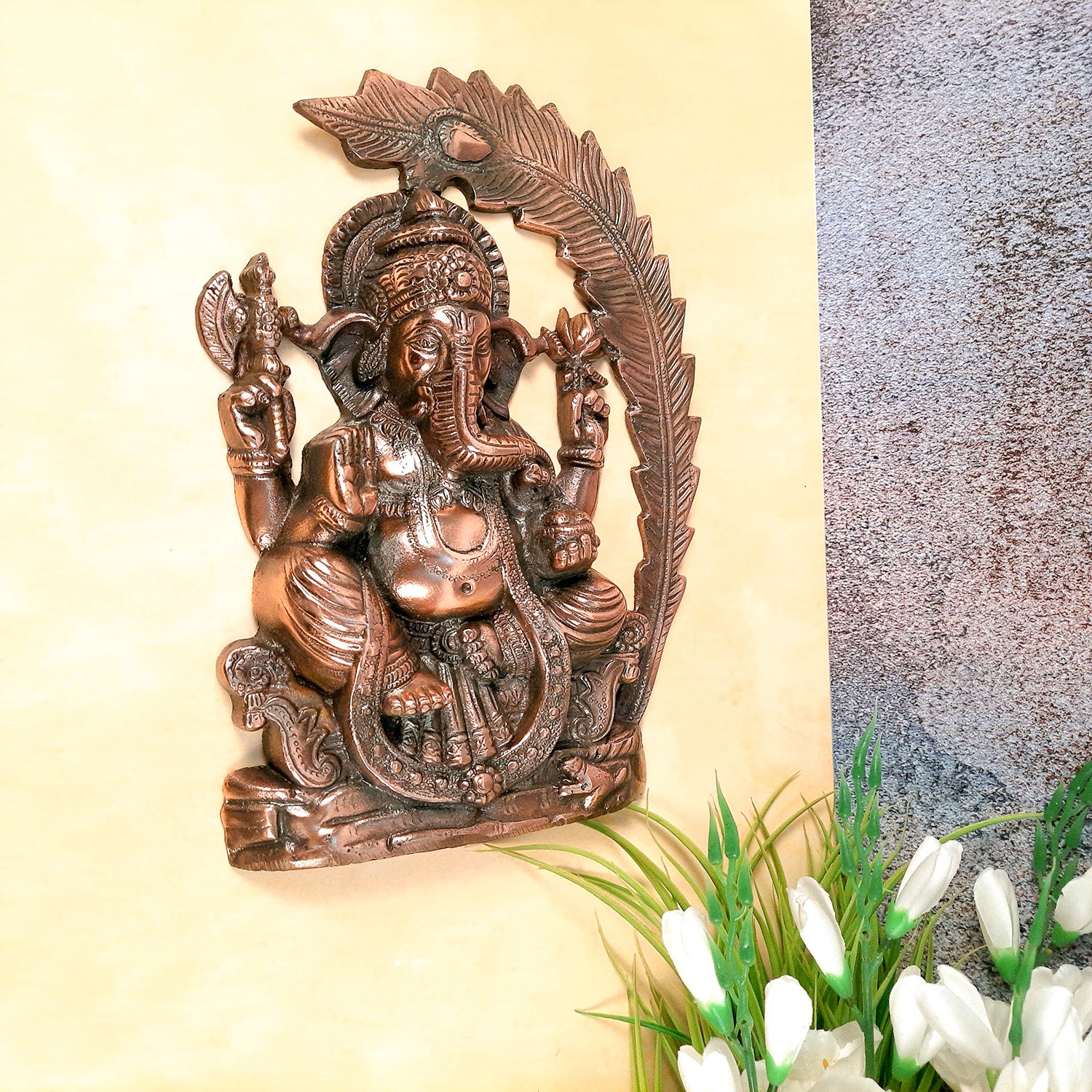 Ganesh Ji Wall Hanging | Ganpati Wall Statue - for Home, Wall Decor, Puja & Gifts -13 inch-Apkamart