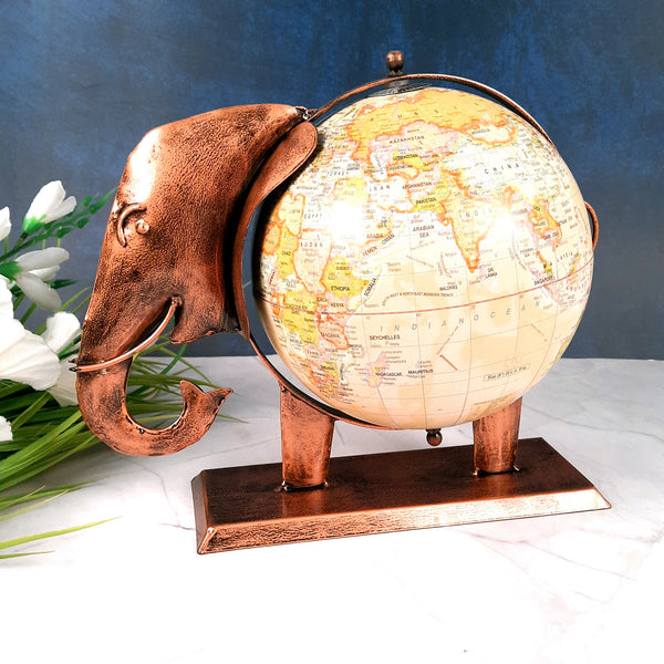 Elephant Globe - Antique Showpiece - For Table Decor & Gifts - 11 Inch - ApkaMart