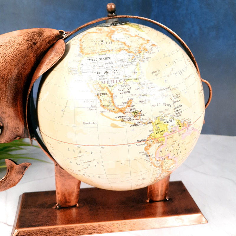 Elephant Globe - Antique Showpiece - For Table Decor & Gifts - 11 Inch - ApkaMart