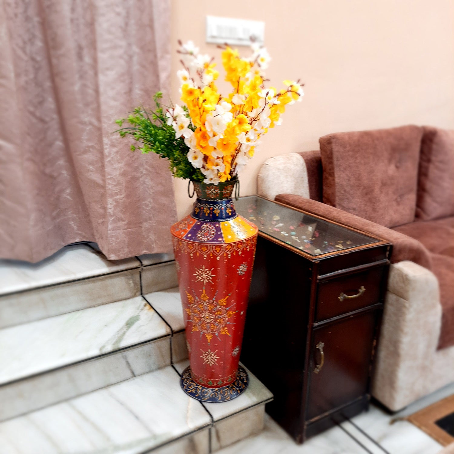 Standing Flower Pot | Big Corner Vase - For Living Room & Entrance Decor - 27 Inch - ApkaMart