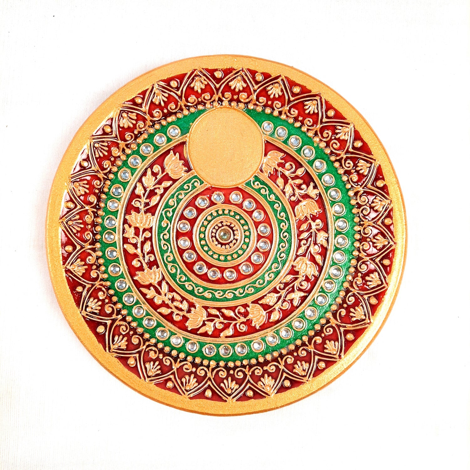 Marble Puja Thali With Diya - Heavy Design - For Pooja, Karwachauth & Festivals - 6 Inch - Apkamart