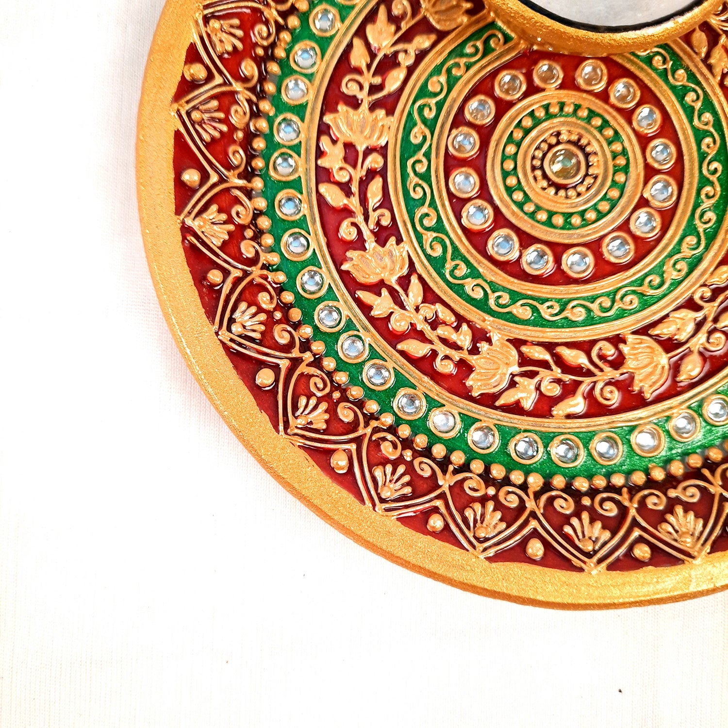 Marble Puja Thali With Diya - Heavy Design - For Pooja, Karwachauth & Festivals - 6 Inch - Apkamart